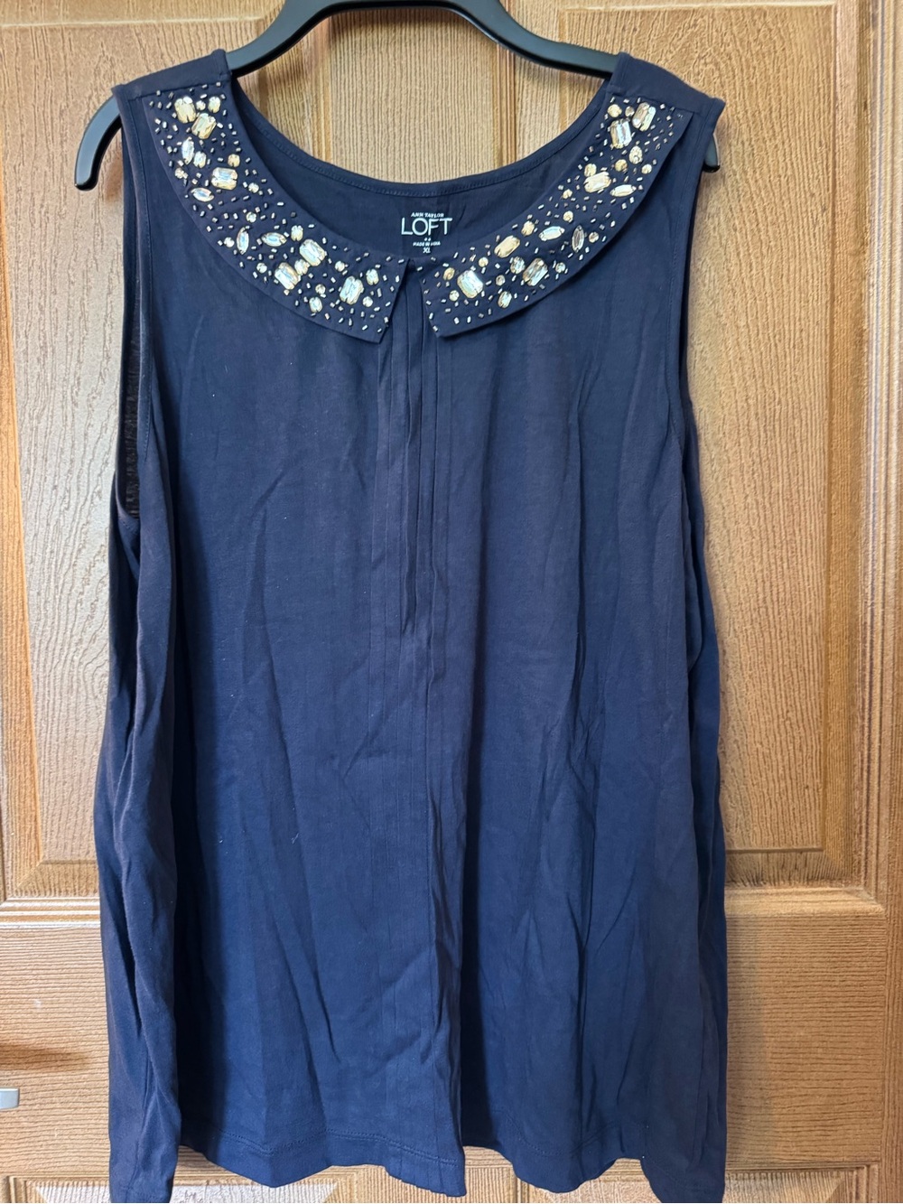 LOFT Women’s Navy Sleeveless Embellished Collar Top Size XL